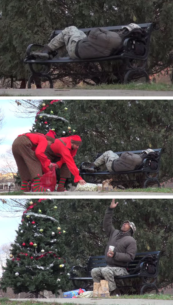 Christmas Elves Surprise The Homeless With Food And Gifts