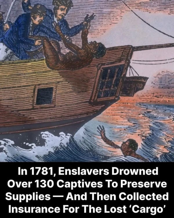 In November 1781, the British crew of the slave ship Zong threw dozens of enslaved Africans overboard to preserve supplies after the ship became stranded in a low-wind area
